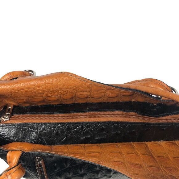 Moda In Pelle Purse Womens Black Ostrich Pattern Italian Leather Tote Backpack - Picture 10 of 16